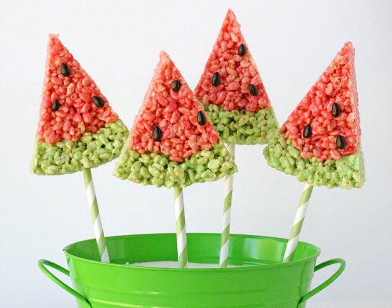 Treats on a Stick | Watermelon Krispie Treats