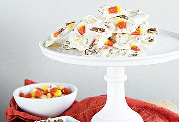 Pecan and Candy Corn White Chocolate Bark