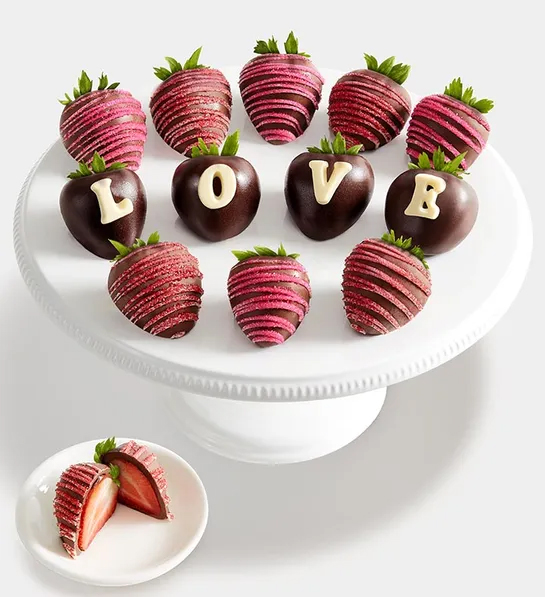 Plate of chocolate-covered strawberries.