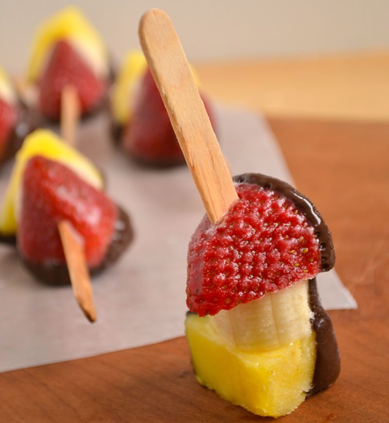 Treats on a Stick Chocolate Covered Banana Split Bites