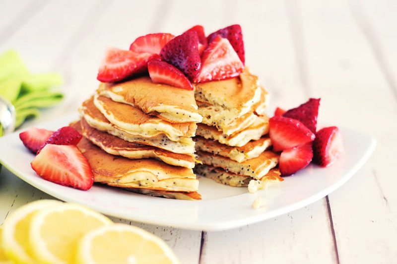 Lemon Poppy Seed Pancakes With Strawberries