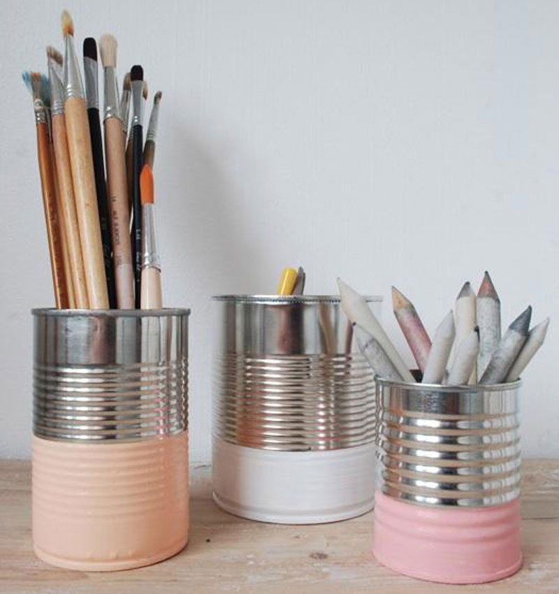 painted cans with pencils