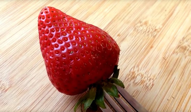 strawberry on fork