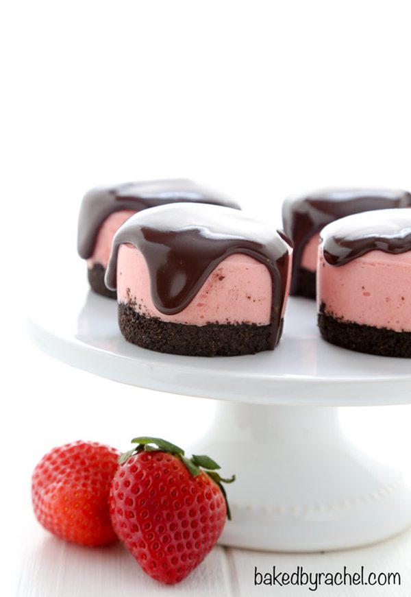 No Bake Strawberry Cheesecake with Chocolate Ganache | Baked By Rachel