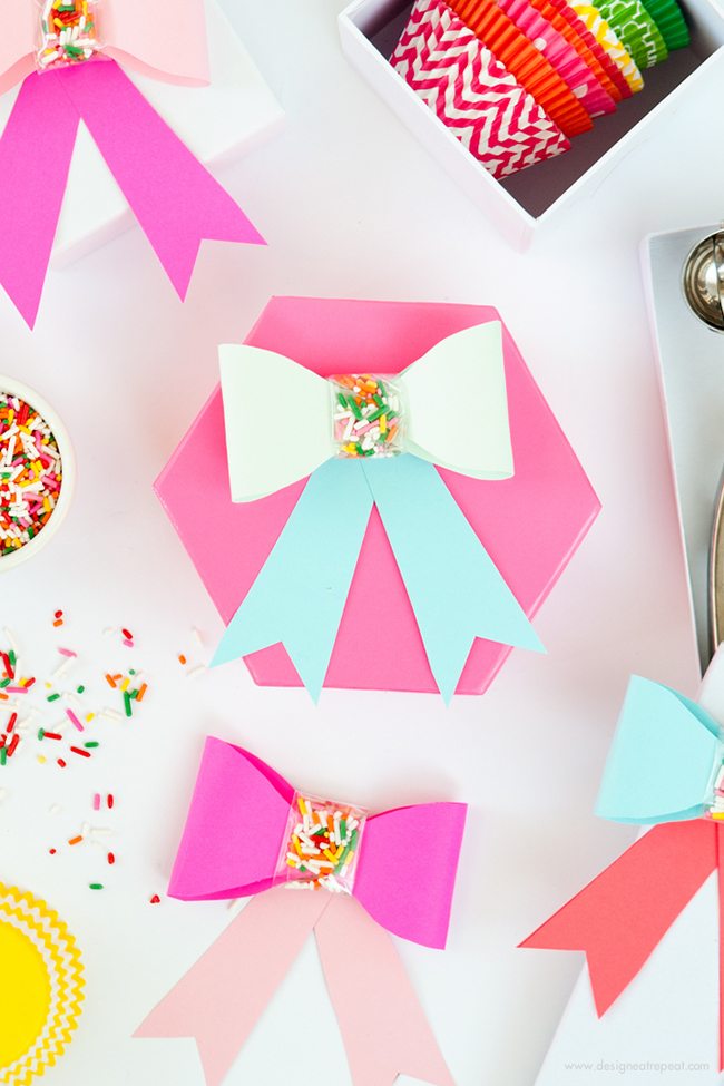 https://www.berries.com/blog/wp content/uploads///Use this free printable template to make these adorable DIY Paper SPRINKLE bows Great for birthdays holidays or just to gift fun supplies to your favorite baker
