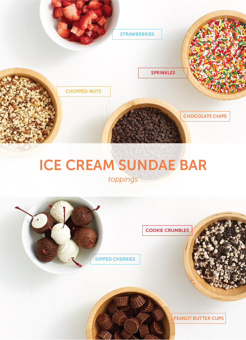 Ice cream sundae bar toppings
