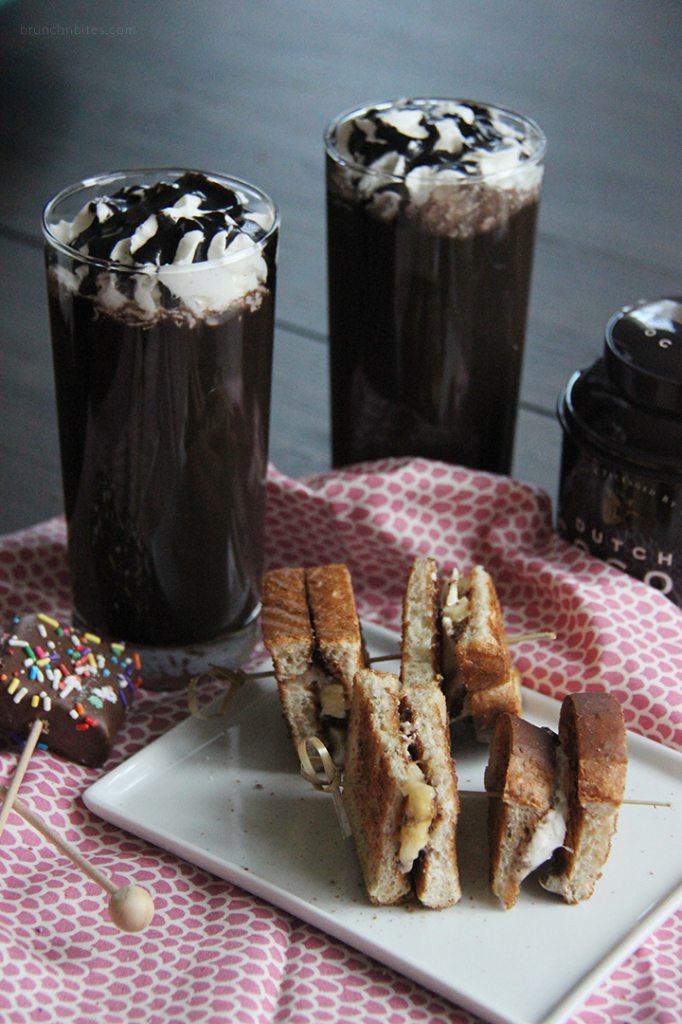 Kahlua hot chocolate covered marshmallow pops banana smores kebabs