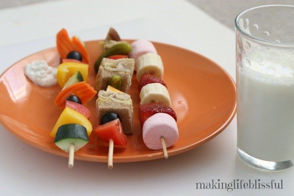 lunch kabobs fruit vegetables meat cheese