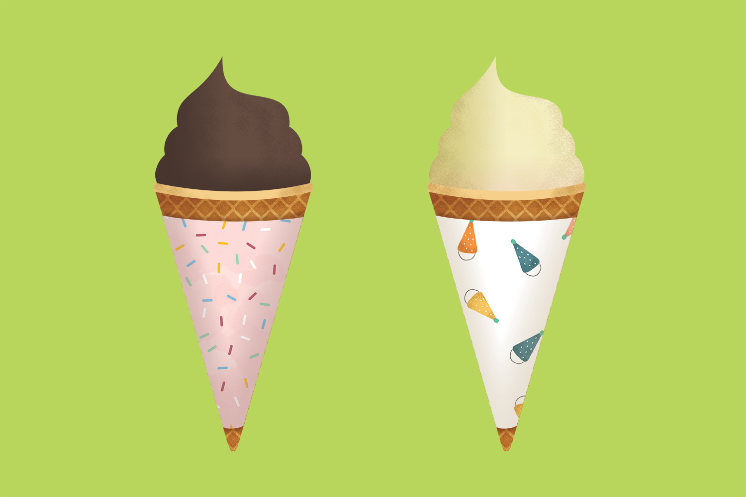 birthday ice cream cone wrappers on green