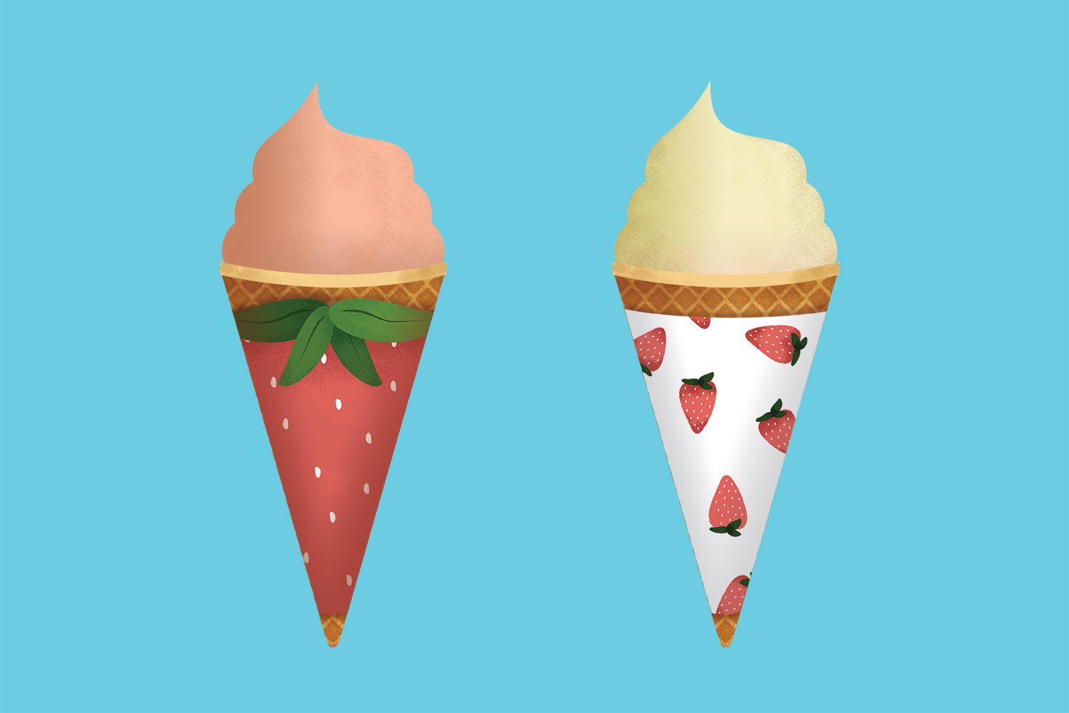 fruity ice cream cone wrappers on blue