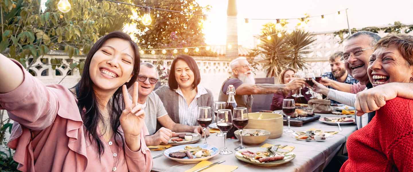 family smiling dinner